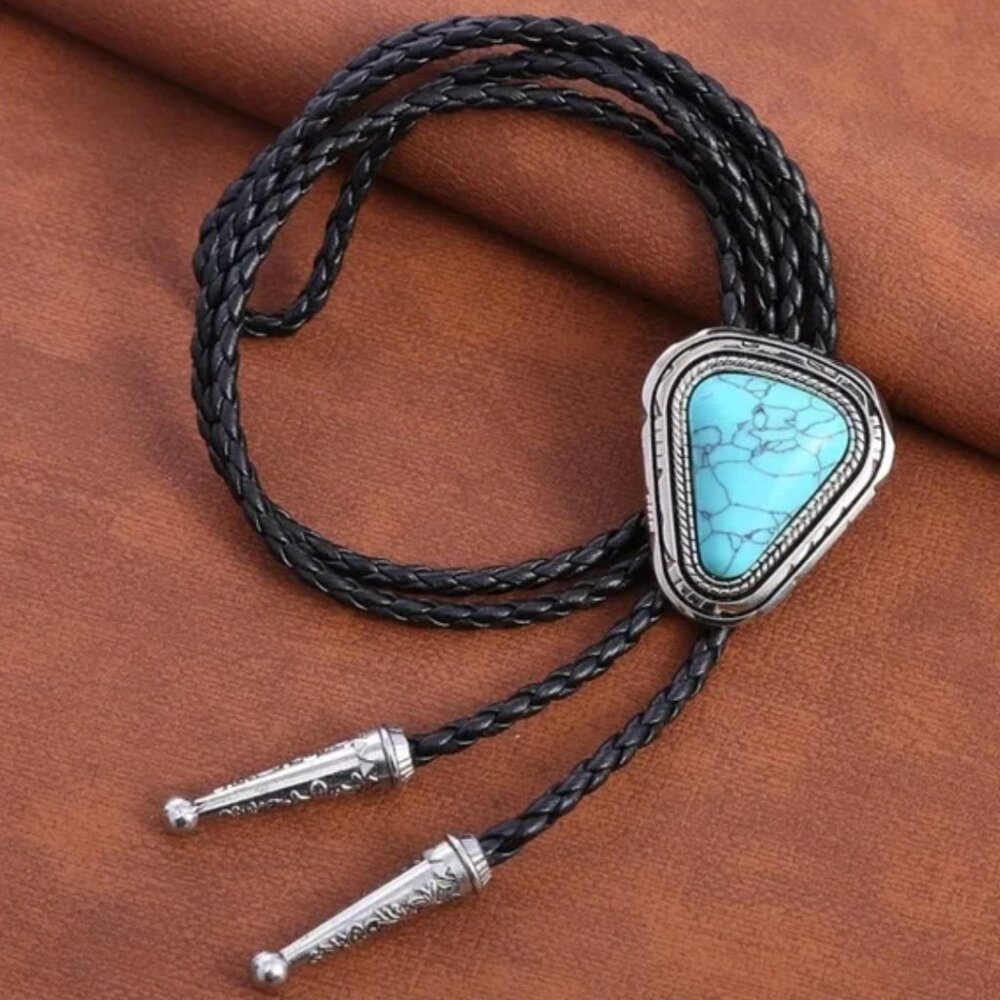 Leather Triangle Shape  Bolo Tie American Western